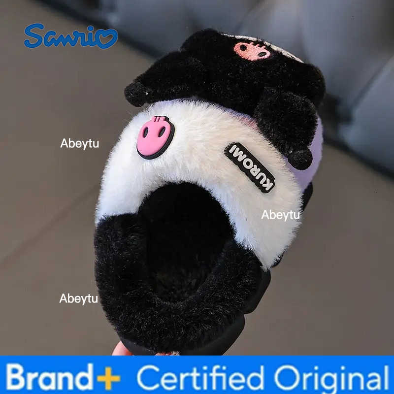 Sanrio Childrens Slippers Kuromi Childrens Cotton Shoes Girls Cute Princess Home Indoor Non-Slip Warm Parent-Child Furry Shoes H251230