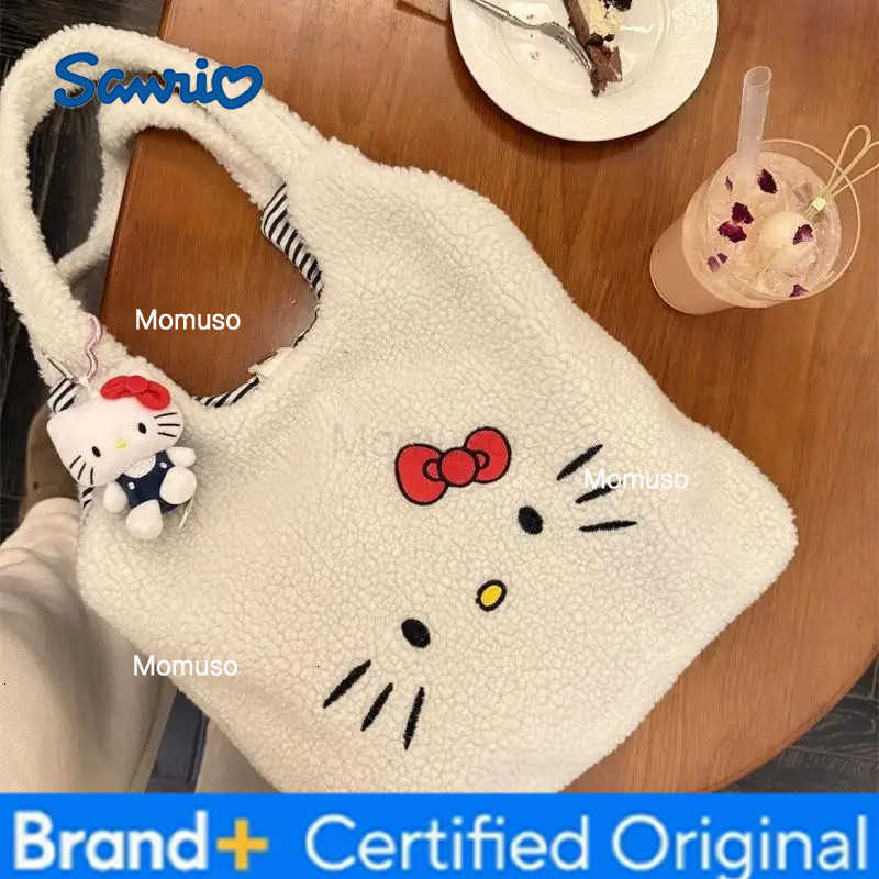 Sanrio 2026 New Cute Fashion Hello Kitty Sherpa Patchwork Large Capacity Womens Shoulder Bag Versatile Handbag For Daily Use H251230