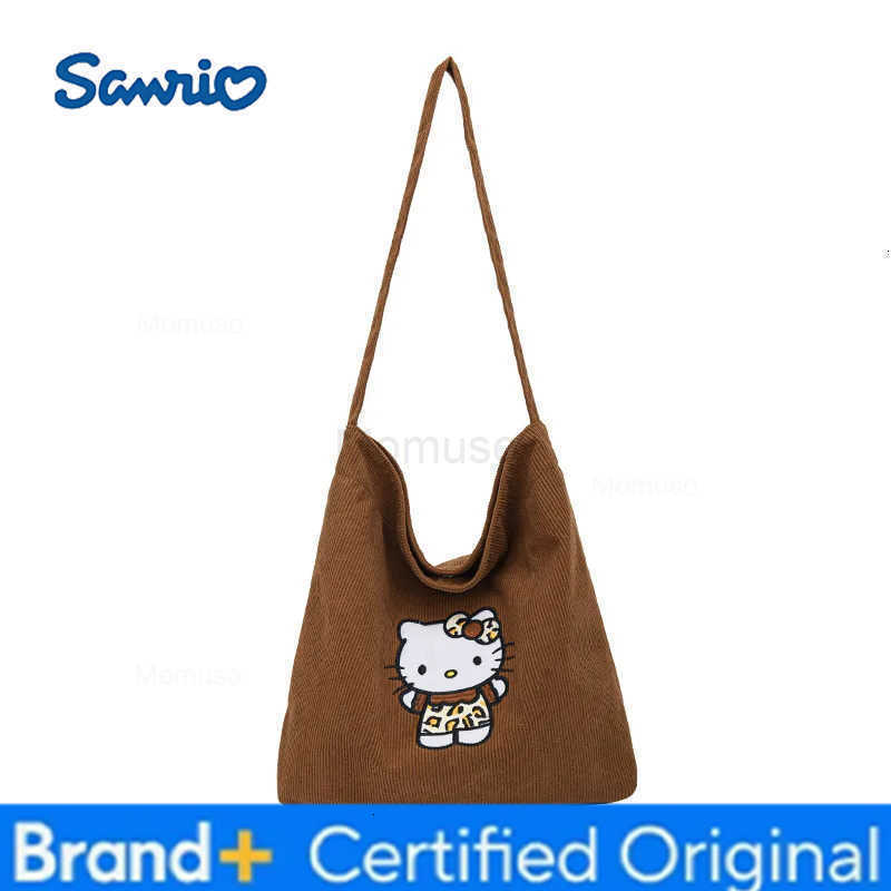 Sanrio Cartoon Hello Kitty Corduroy Handbag Brown Large Capacity All Match Shoulder Bag Fashion Leopard Print Crossbody Bag Gift H251230
