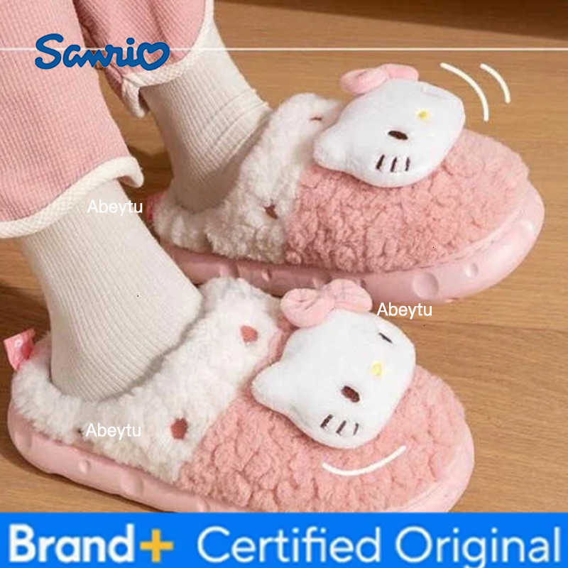 Sanrio Fashion Couple Winter Toe Wrap Warm Plaid Cotton Slippers Thick Soft Sole Slides Men Women Indoor Floor Flat Home Non-slip Shoes H251230