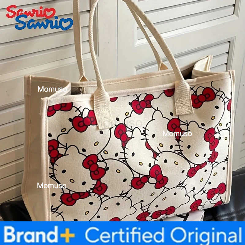 Sanrio Hello Kitty Canvas Bag Tote Bag Shoulder Storage Makeup Pouch Anime Handbag Travel Shopping Bag Kid Schoolbag Girl Gift H251230