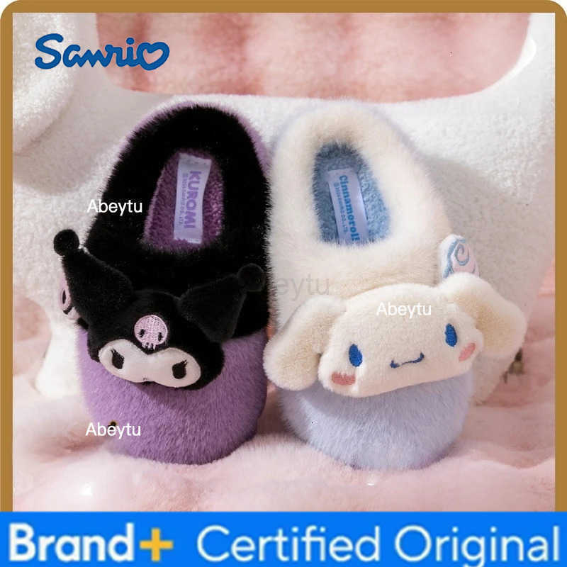 Sanrio KidsSlippers Cartoon Fluffy Winter Shoes For Children Anti-slip Thick Bottom Home Slipper Keep Warm Pink Blue Size 30-41 H251230