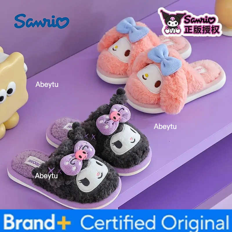 Sanrio Cartoon Sanrios My Melody Women Plush Slippers Kawaii Kuromi Thick Warm Winter Home Indoor Flat Casual Non Slip Girls Home Shoes H251230