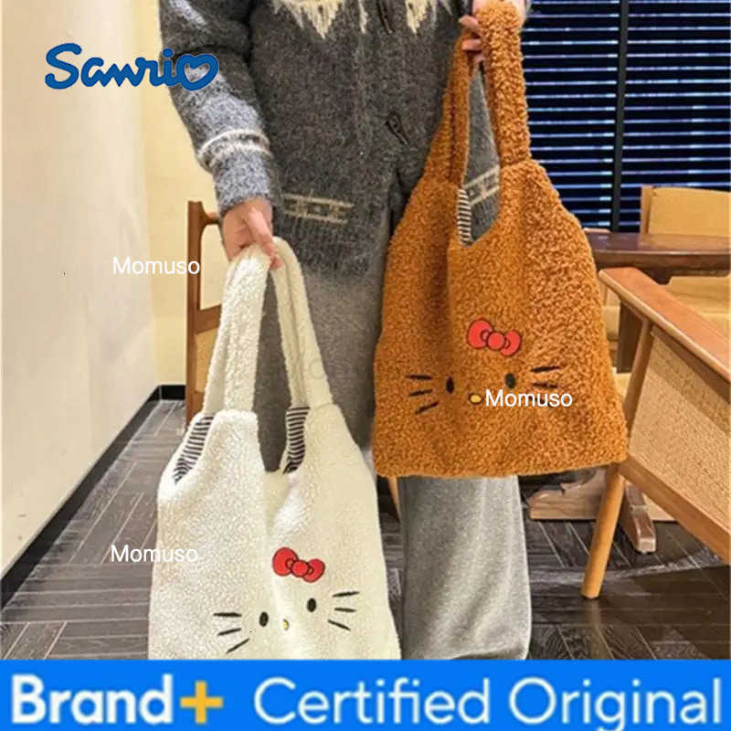 Sanrio 2026 New Cute Fashion Hello Kitty Sherpa Patchwork Large Capacity Womens Shoulder Bag Versatile Handbag For Daily Use H251230