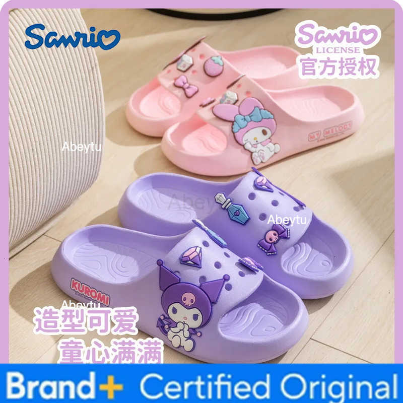 Sanrio Kawaii Slippers Anime Kuromi My Melody Hangyodon KT Cartoon Girls Soft Non-slip Soft Bottom Indoor Bathroom Beach Sandals Shoes H251230