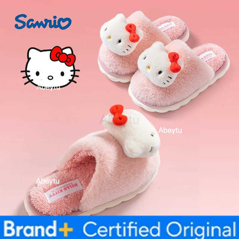 Sanrio Hello Kittys Cotton Slippers Sanrios Girl Cute Home Indoor Bound Head Cotton Drag Keep Warm Kawaii Winter Childrens Shoes H251230