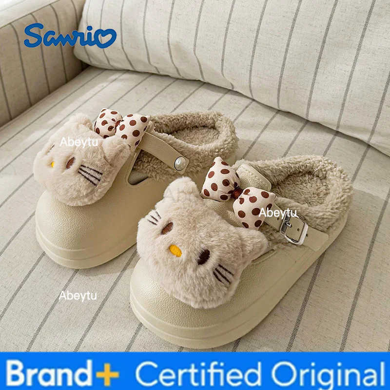 Sanrio Autumn Winter Hello Kitty Slippers For Women Plush Kawaii Cute Home Warm Cotton Slippers Cartoon Home Indoor Shoes Gifts H251230