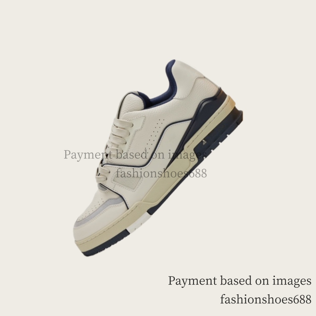 Deep blue and white leather patchwork lace up board shoes for men and women couple sports shoes high-end luxury designer skateboard shoes sizes 35-47 +box 10/10A