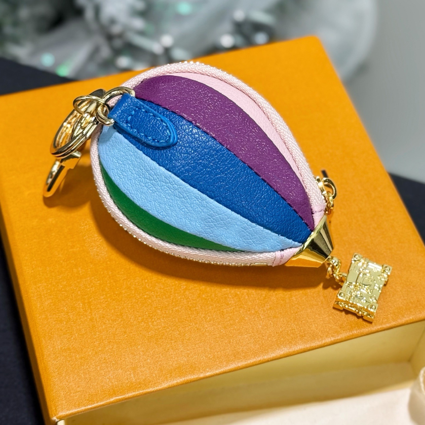 Luxury Designer Hot air balloon Bag Charm Genuine Leather Mini Doughnut bag Keychains Wallet Keyring Cute Hamburge Donut Pizza Coin Purse Keychain Birthday Gift