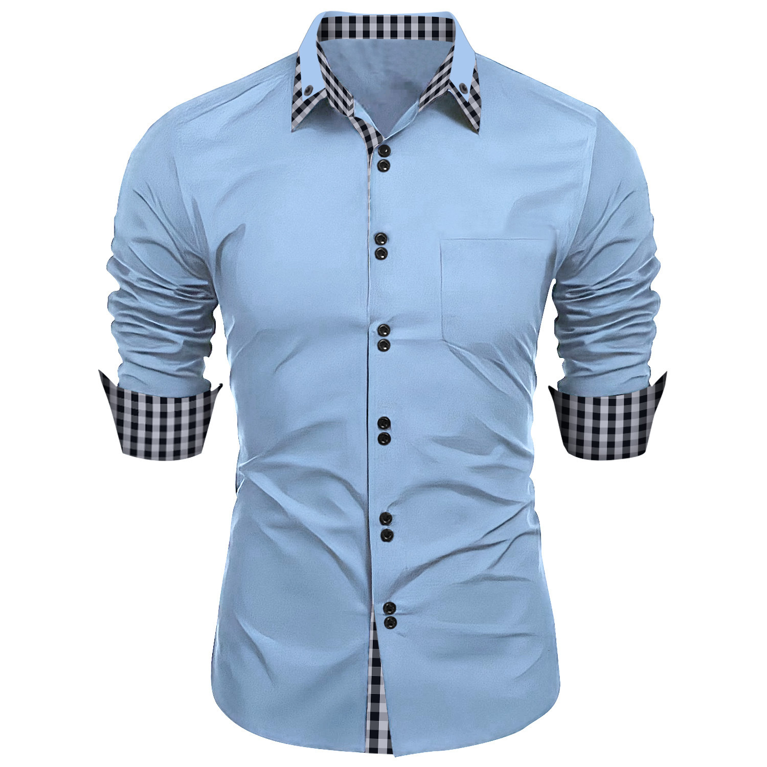 Luxury Brand Designer Clothes New Clothing Spring And Autumn Mens Fashion Plaid Color Block Business Slim Fit Casual Long Sleeve Shirt