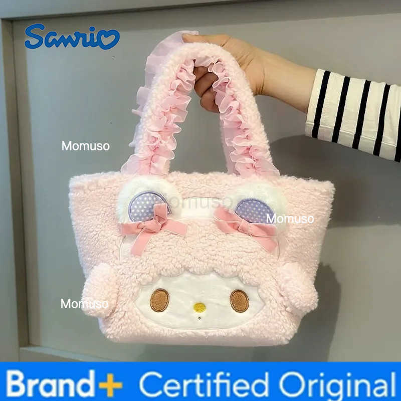 Sanrio MINISO Plush Bag Kawaii Anime Handbag Cinnamoroll Kuromi Melody Cartoon Soft Stuff Shoulder Cosmetic Bags Girl Gifts H251230