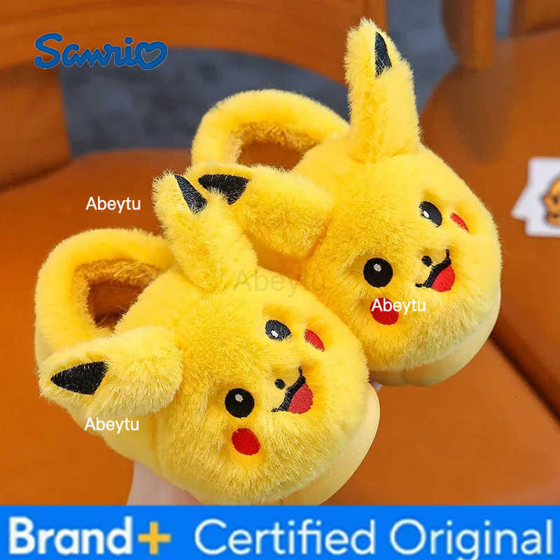 Sanrio Winter Cute Cartoon Cover Heel Childrens Plush Slippers Soft Cosy Non-slip Warm Flat Mule Boys Girls Indoor Home Cotton Shoes H251230