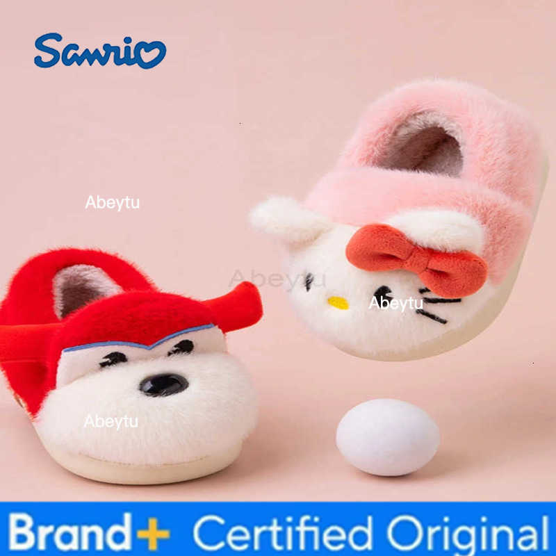 Sanrio KidsSlippers House Shoes Cartoon Hello Kitty Winter Shoes For Children Warm Cotton Fur Anti-slip White Pink Shoes Size13cm-18cm H251230