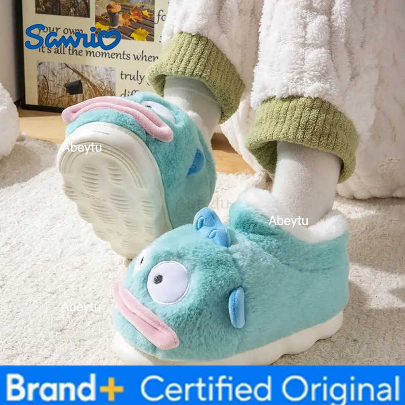 Sanrio Anime Women Plush Slippers Cute Hangyodon Girls Cartoon New Autumn Winter Girls Student Thicken Warm Home Indoor Cotton Slippers H251230