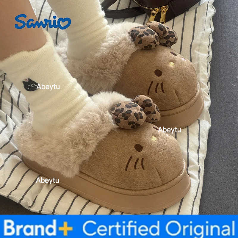 Sanrio New Winter Womens Autumn Winter Hello Kitty Slippers Kawaii Home Warm Cotton Cartoon Indoor Shoes Cute Girlfriend Gifts H251230