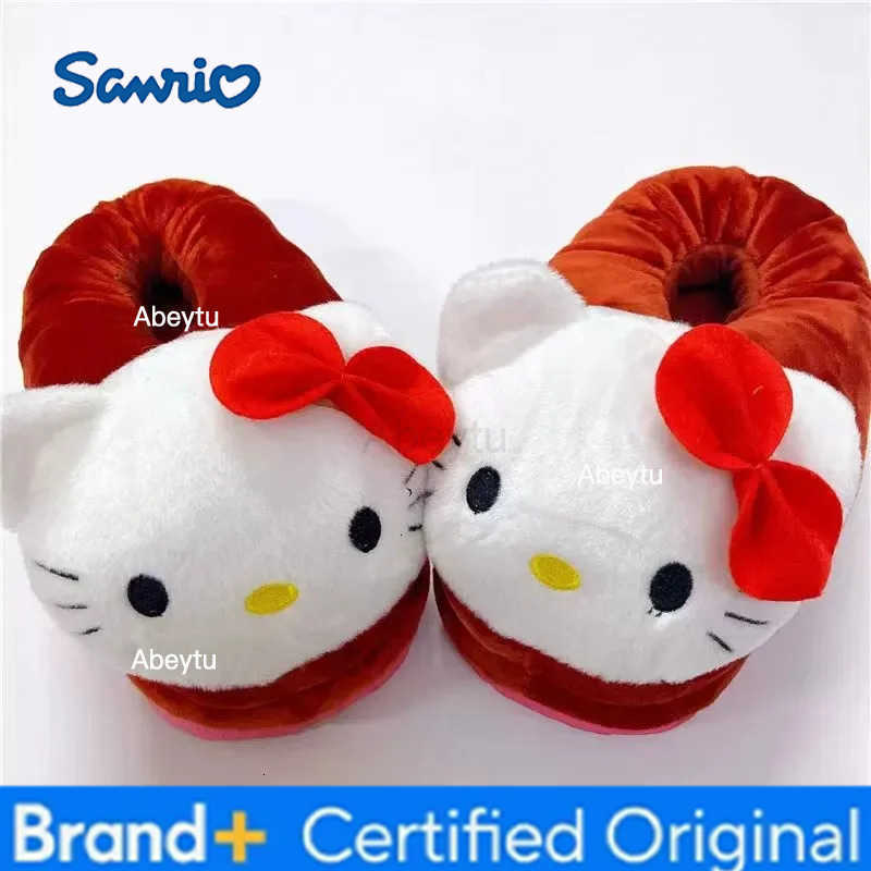 Sanrio Hello Kitty Cotton Plush Slippers Warm Anime Indoor Shoes for Girls Women Autumn Winter Home Comfort H251230