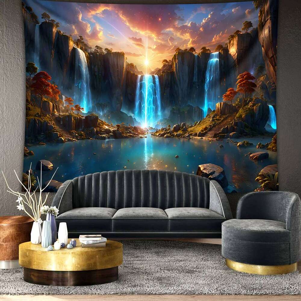 1pc Landscape Theme Waterfall Canyon Tapestry, Ultra Large Polyester Wall Hanging for Living Room Bedroom Office, Indoor Use 25T1230