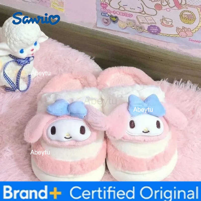 Sanrio Anime Cartoon Kawaii Hello Kitty My Melody Cinnamoroll Kuromi Slippers Cute Home Thick-Soled Plush Slippers Girls Surprise Gift H251230
