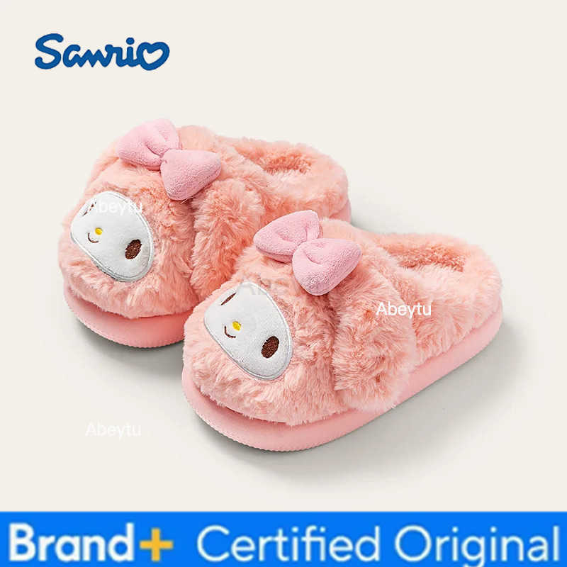 Sanrio Kids Slippers House Shoes Cartoon Cotton Winter Shoes For Girls Warm Anti-slip Soft Bottom Purple Black Shoes Size 24-41 H251230