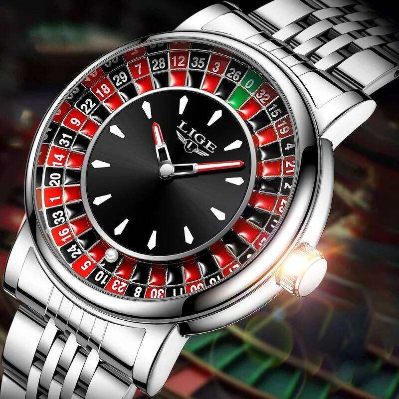 LIGE Fashion Rotating Dial Las Vegas Roulette Desktop Theme Watch Men Waterproof Luminous Watches Creative Clock 25M1230