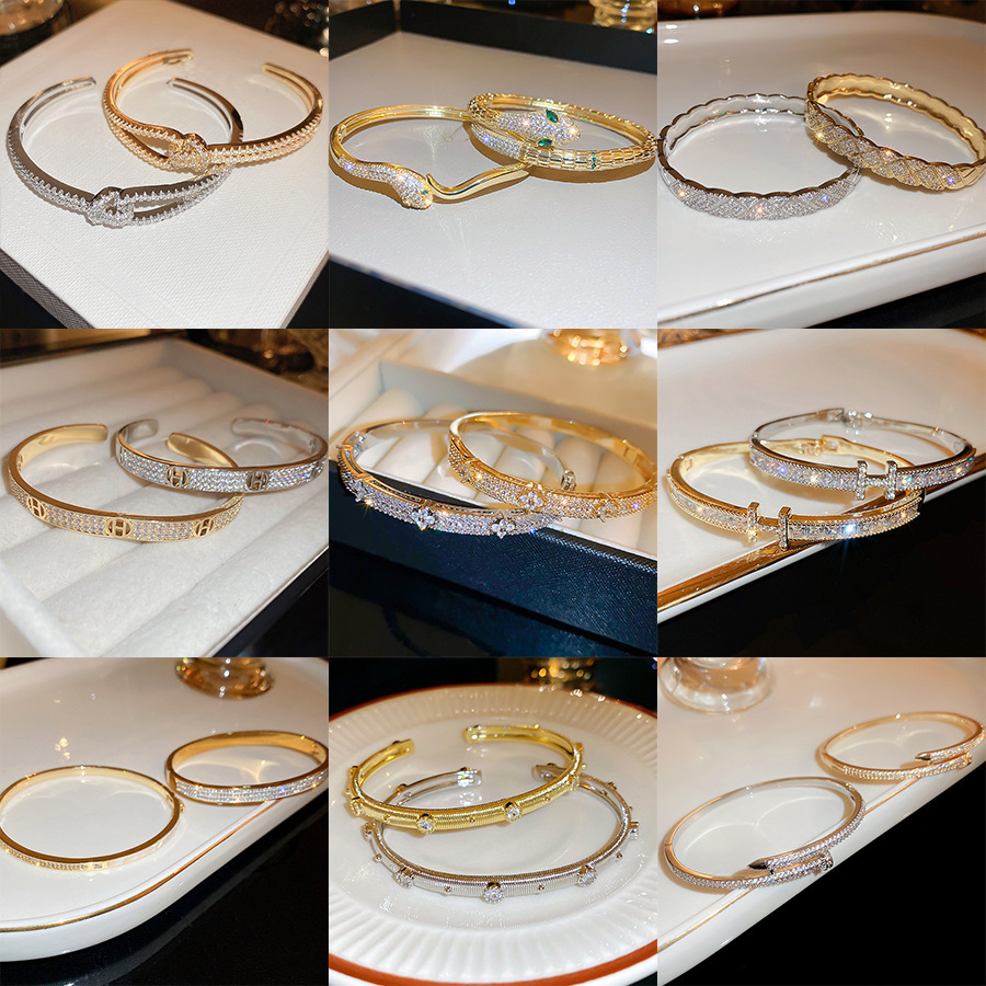 Luxury Brand Designer Jewelry Super Shiny Zircon Letter Open Bracelet For Women Fashionable Elegant Versatile Bracelet Light Luxury High-End Personality Jewelry