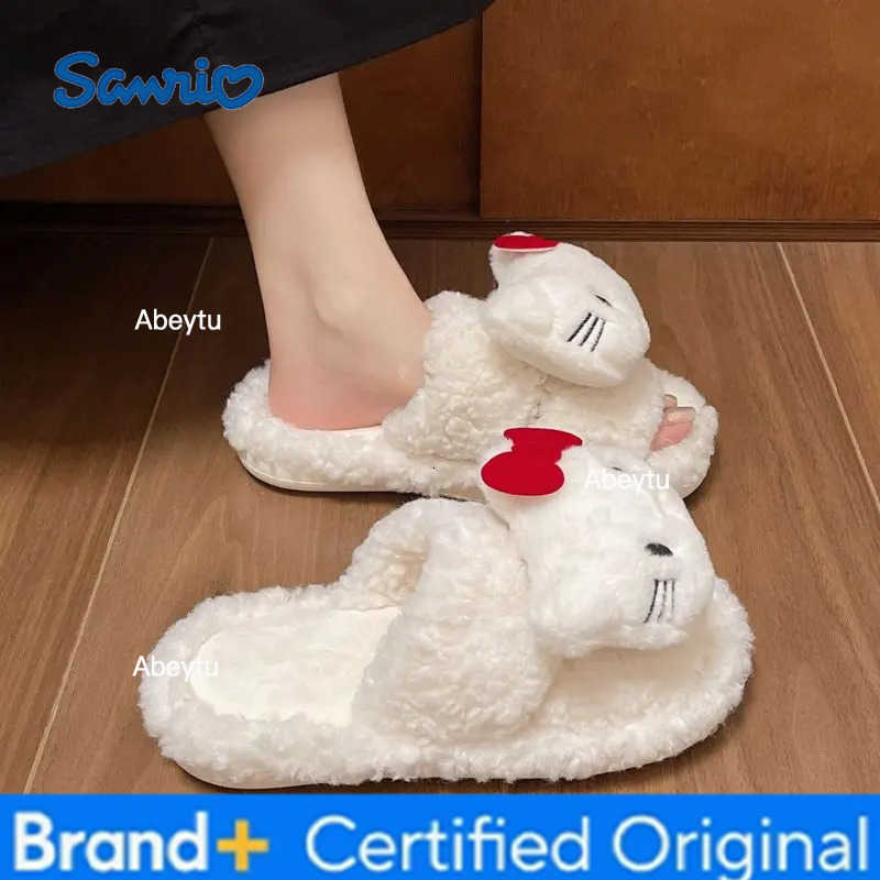Sanrio New Sweet Hello Kitty Warm Cotton Slippers For Student Dormitory Comfortable One Word Hairy Adult Cotton Slippers H251230