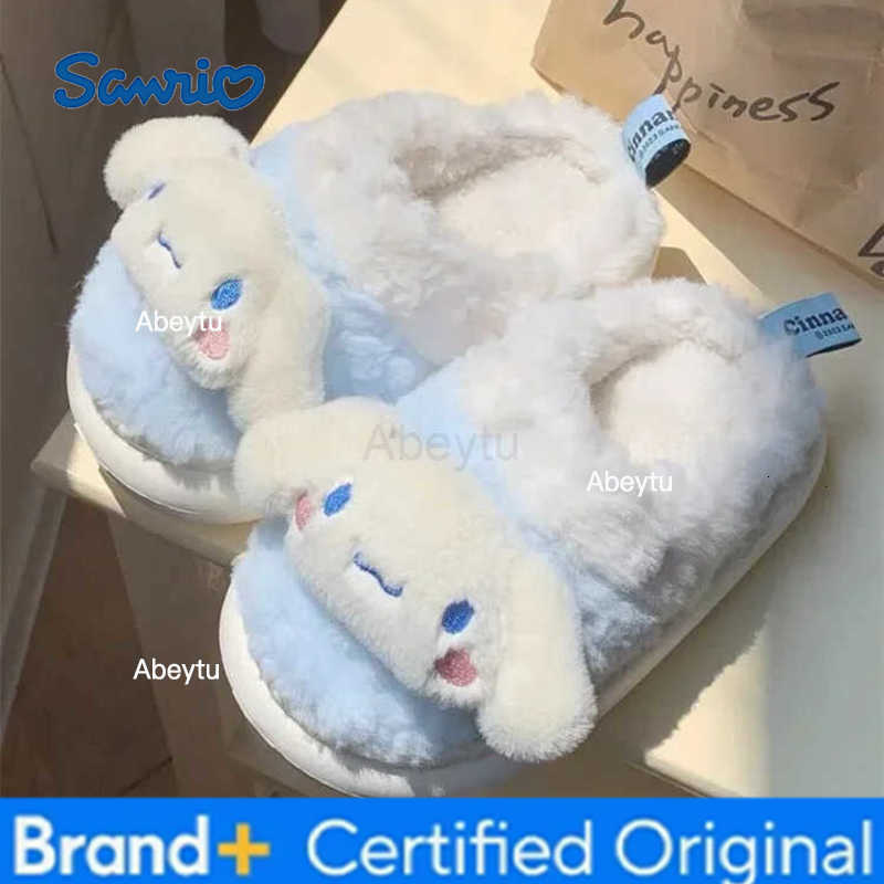 Sanrio Fashion Couple Winter Toe Wrap Warm Plaid Cotton Slippers Thick Soft Sole Slides Men Women Indoor Floor Flat Home Non-slip Shoes H251230