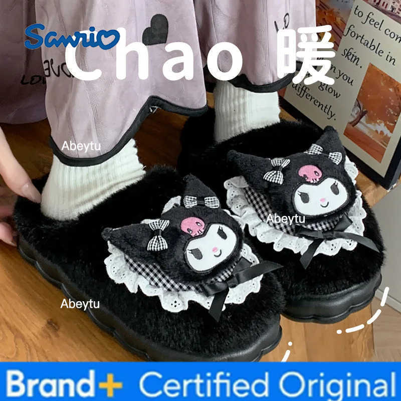 Sanrio Kawaii Kuromi Cotton Slippers Cartoon Female Kawaii Indoor Anti-Slip Shoes Winter Thicken Warm Wear-Resistant Plush Slippers H251230