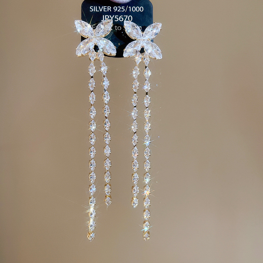 Silver Needle New Super Shiny Heavy Zircon Long Tassel Elegant Light Luxury Fashion Versatile Drop Earrings - view 5