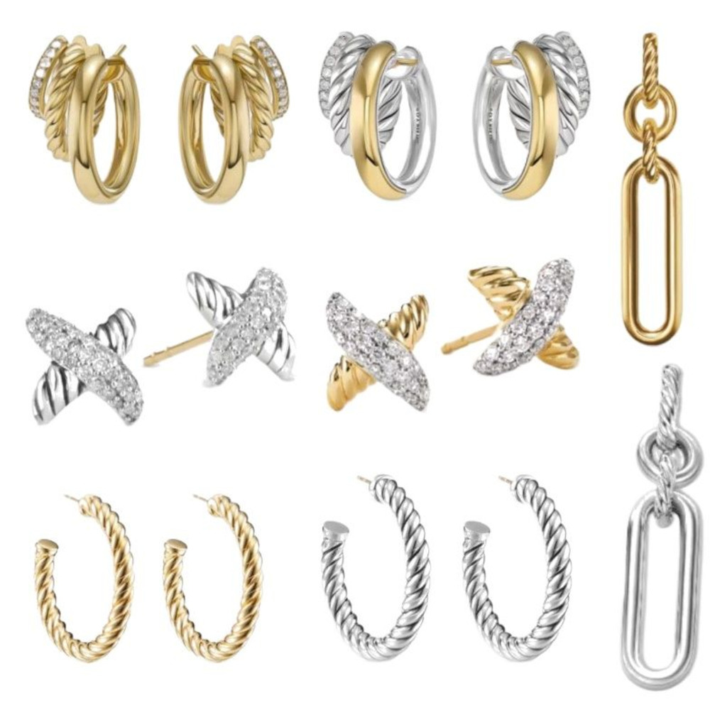 Stud Luxury D Y Retro Vintage Cable Coil Earrings for Women Minimalist Sterling Silver Hoops for Woman European Industrial Chic Dangle DY Earring Ear Rings Jewelry AA