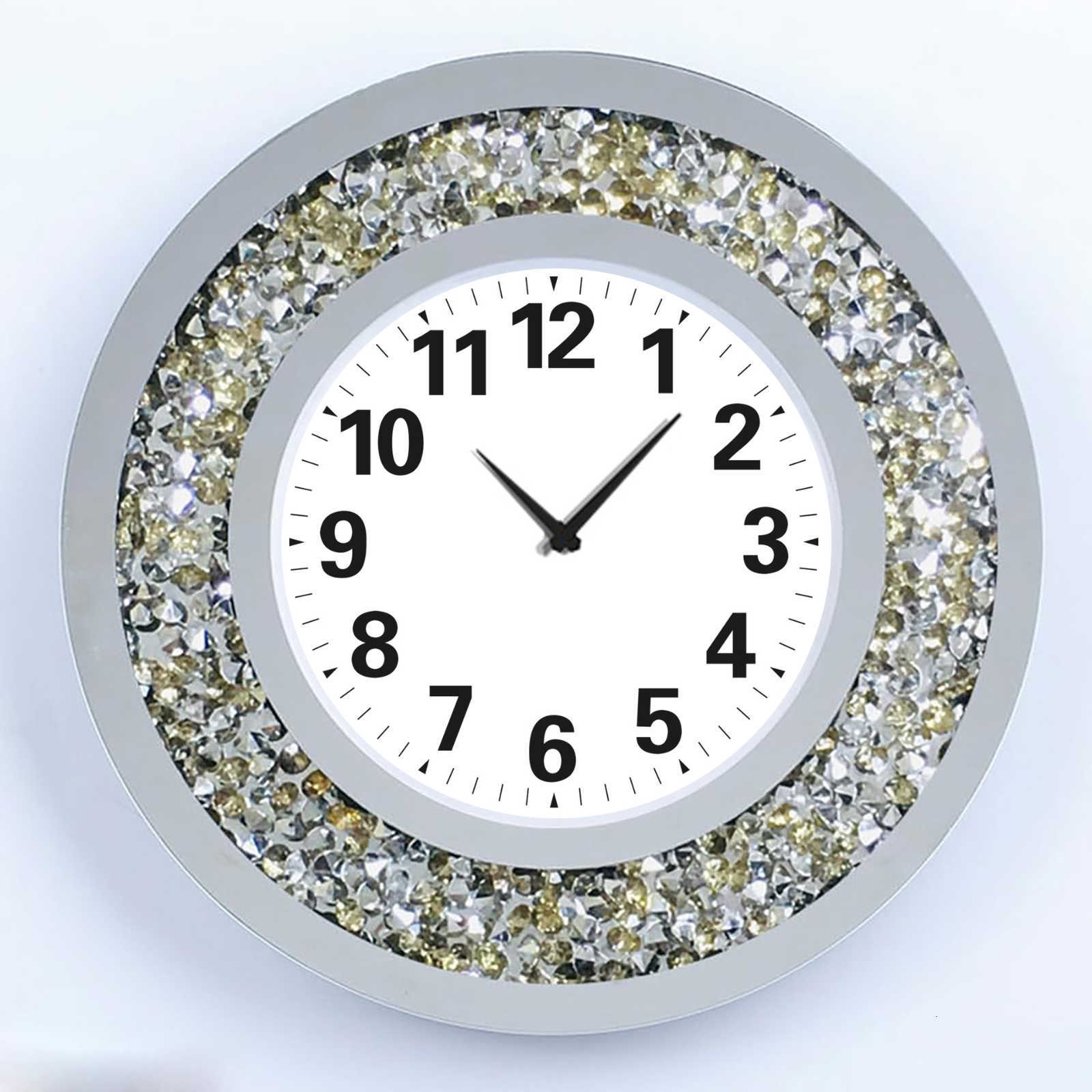LUVODI Wall Clock Mirror Clock Sparkle Bling Round Diamond Wall Clock with Silver Tawny Tinted Crystal Crushed W251028