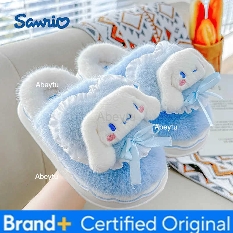 Sanrio Cute Kuromi Cotton Slippers Cartoon Hello Kiity Female Winter Plus Velvet Warm Home Shoes Anti-Slip Comfortable Slippers H251230
