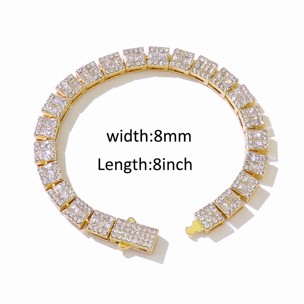 Luxury Brand Designer Jewelry New Full Diamond Square Splicing Ins Style Necklace Personality Wear Light Luxury Simple Chain Cuban Clavicle Chain Chok