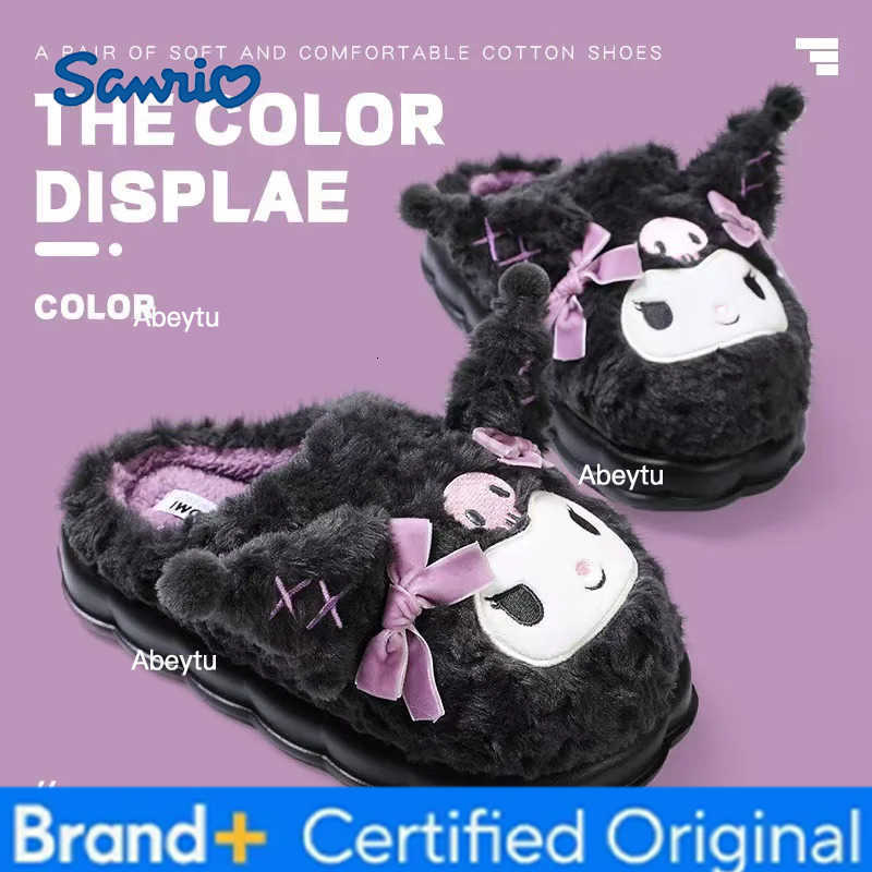 Sanrio Kuromi Cotton Slippers for Womens Autumn Winter Cinnamoroll Hello Kittys Home Anti Slip Cute Cartoon Cotton Shoes Thickened H251230