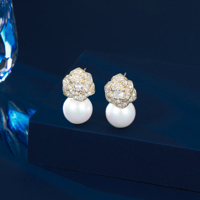Luxury Brand Designer Jewelry Korean And Japanese New Style Earrings For Women, Elegant And Unique 925 Silver Needle Micro Pave Zircon Pearl Stud Earr