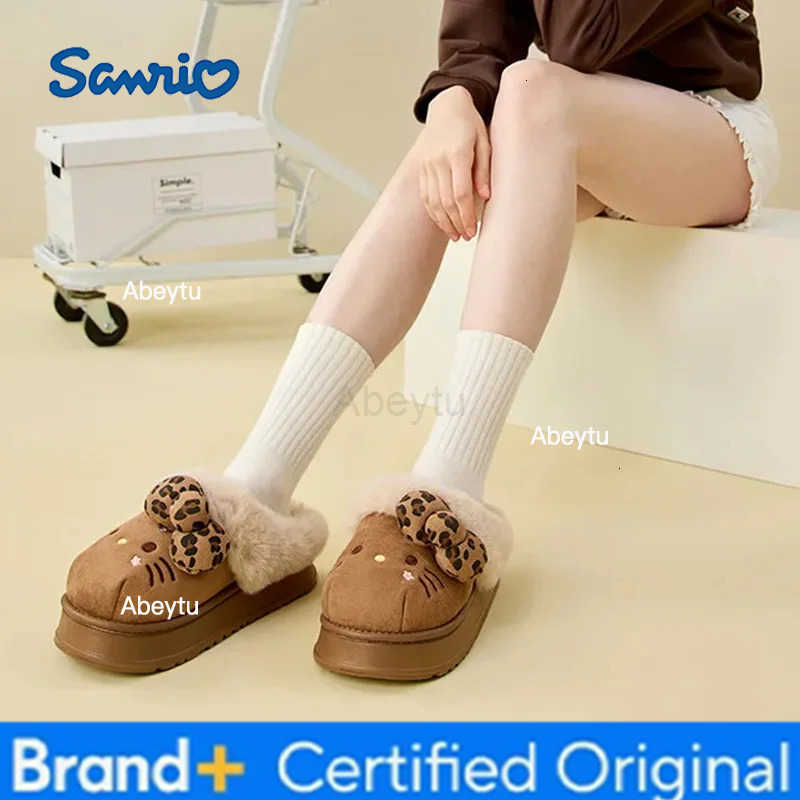 Sanrio Cartoon Hello Kitty Cotton Slippers Women Autumn Winter Anti Slip Wear-Resistant Cute Warm Plush Eva Slippers Outdoor Home Gifts H251230