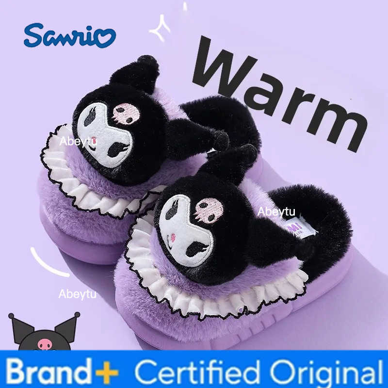 Sanrio 2025 Ladies Cotton Slippers Winter Home Kawaii Anime Cartoon Round Toe Casual Flat Warm Slippers H251230