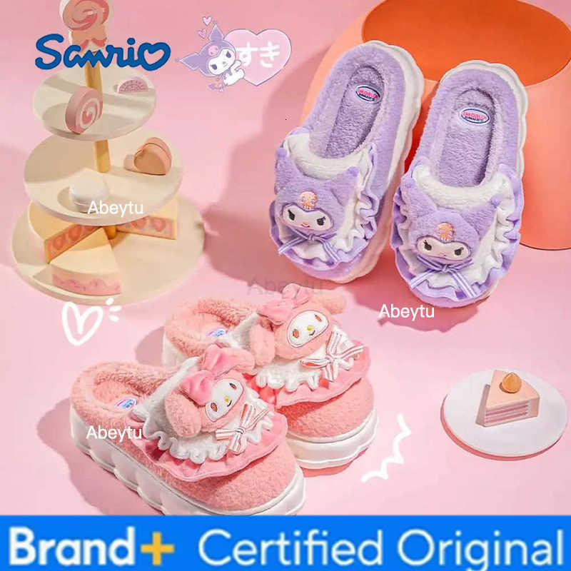 Sanrio My Melody Girls Plush Slippers Kuromi Winter Keep Warm Cotton Mop Kawaii Home Shoes Child Cartoon Leisure Cotton Shoes H251230