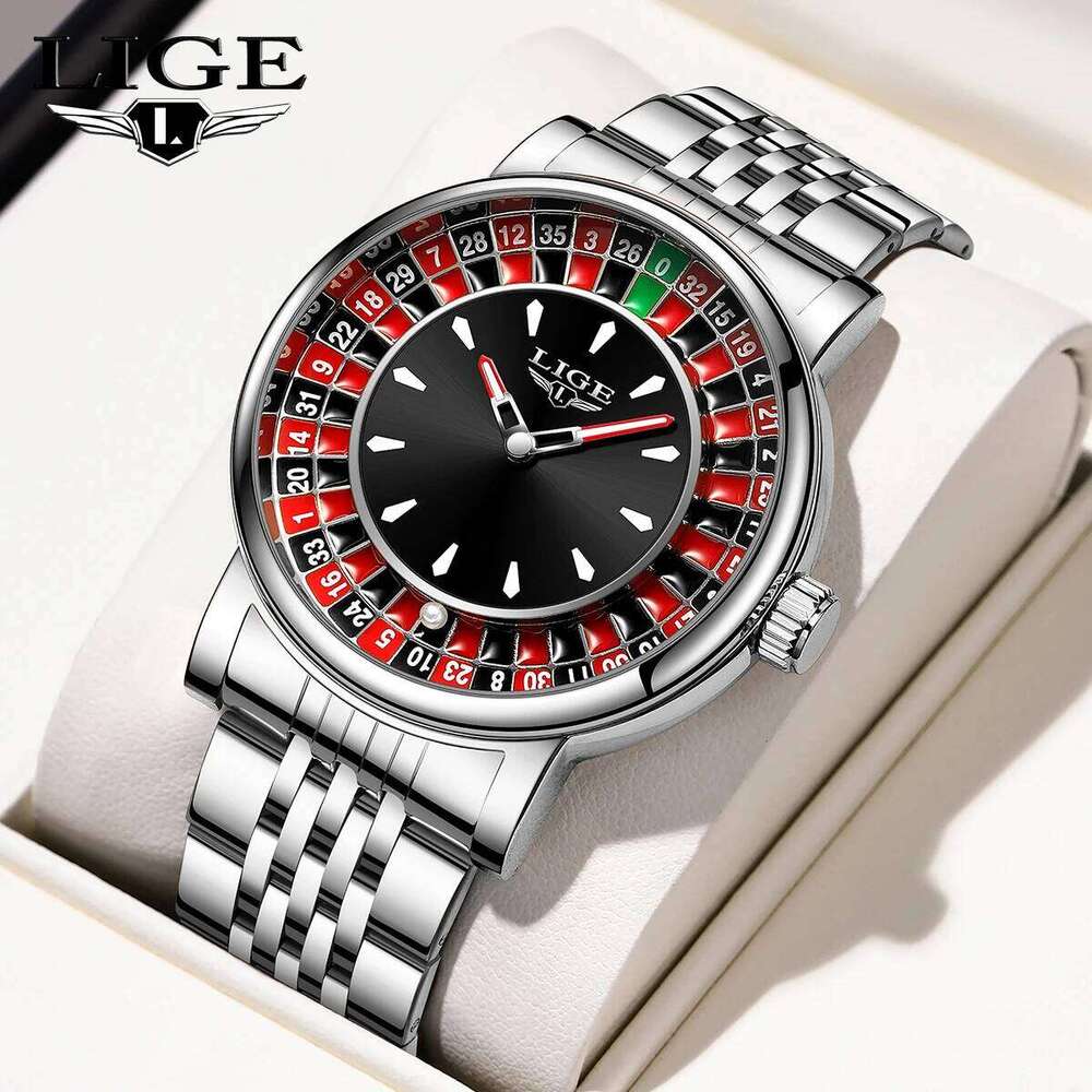 LIGE Creative Luxury Watches Roulette Game Dial Fashion Mens Watch Waterproof Luminous Quartz Wristwatches Rolling Ball+Box 25M1230