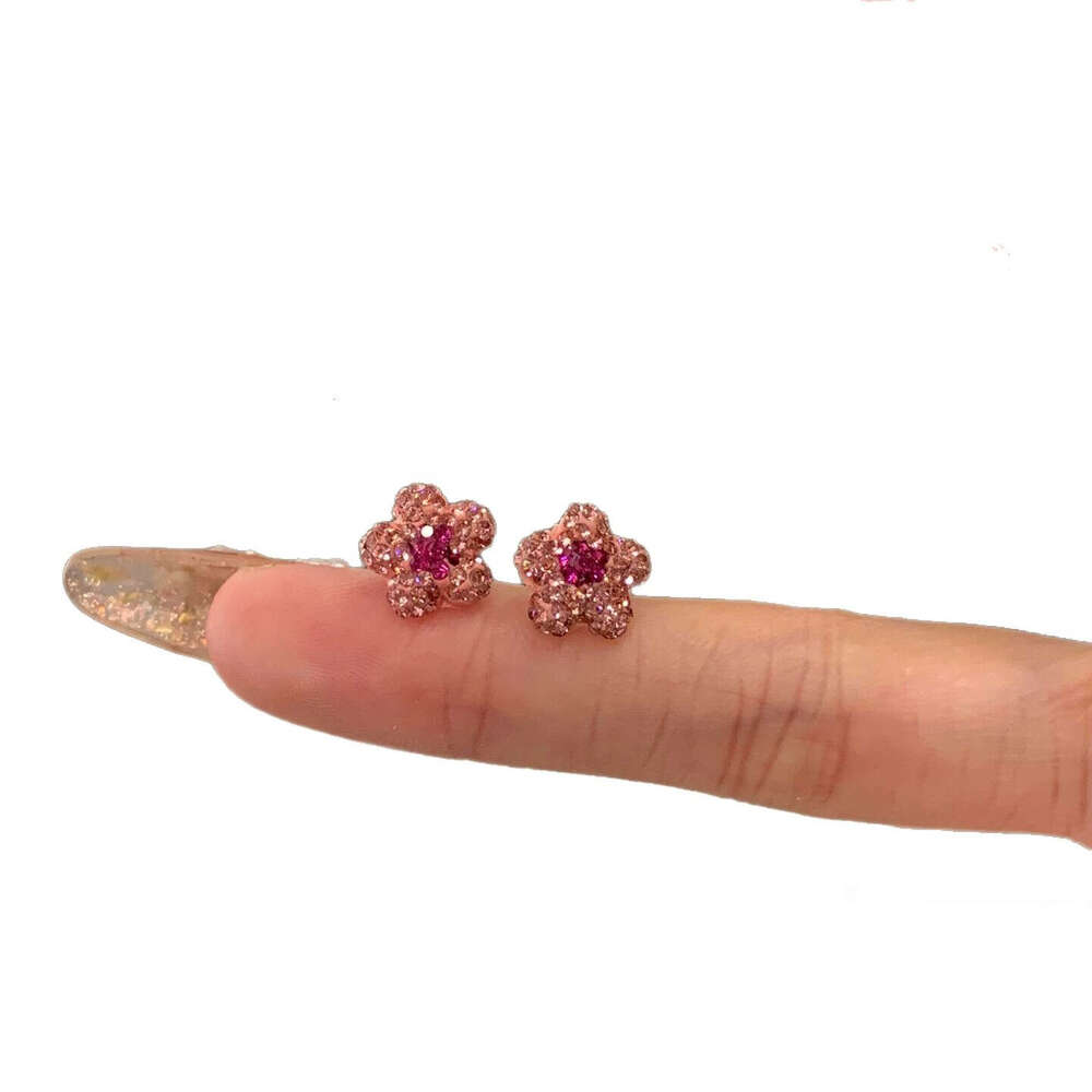Earrings Sweet Sparkling Full zircon Small Pink Flower Simple Fashion Versatile High Value Cute Exquisite Earring for Women