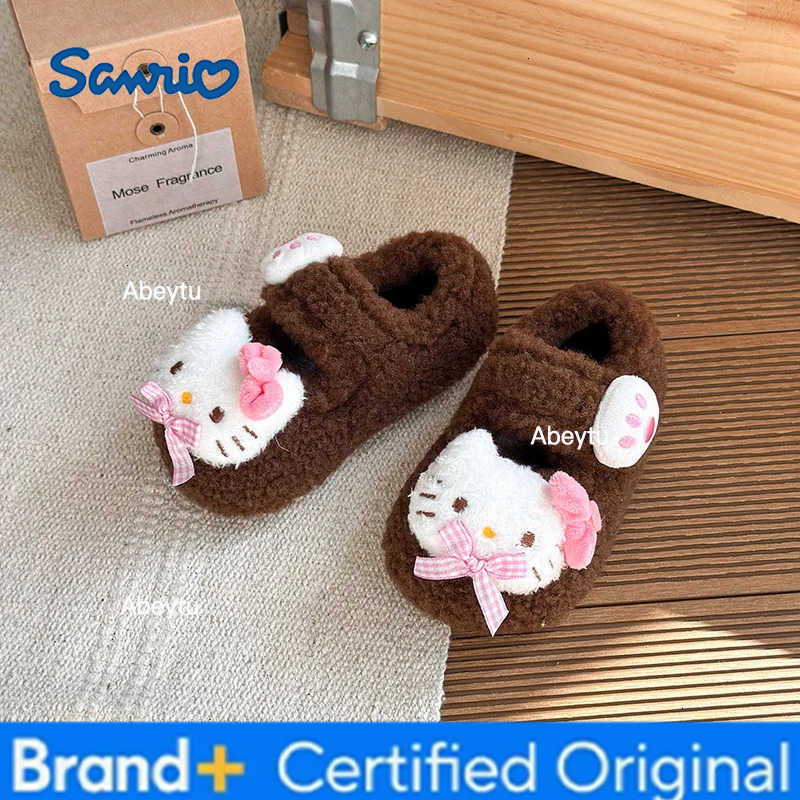 Sanrio Kids Slippers House Shoes Cotton Covered-heel Winter Shoes For Girls Anti-slip Soft Bottom Velcro Beige Gray Shoes Size 22-35 H251230