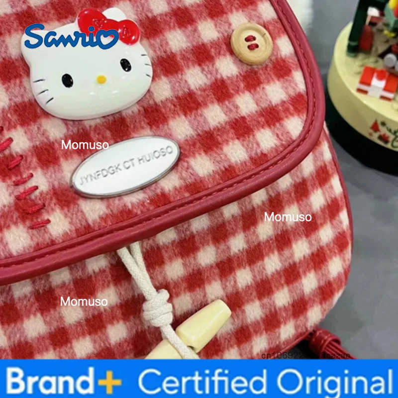 Sanrio Hello Kitty Red Grid Small Backpack Female 2025 New Mini Travel Bag Japanese Style Harajuku Lightweight Portable Backpack H251230