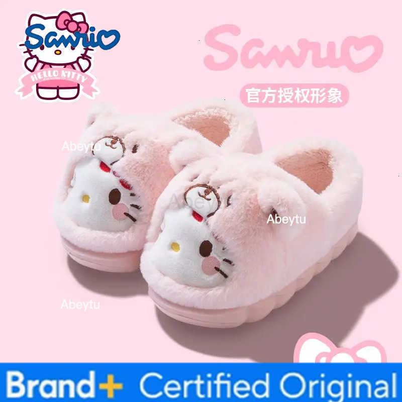 Sanrio Sanrios Cinnamoroll Plush Slippers Women My Melody Kuromi Kawaii Cotton Shoes Flat Autumn Winter Non Slip Warm Home Shoes Gift H251230