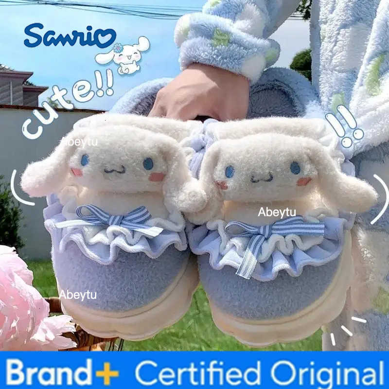 Sanrio Sanrioed Hello Kittys Cotton Slippers Cartoon Kuromi Cinnamoroll Winter Indoor Home Slippers Thick Sole Keep Warm Cotton Shoes H251230