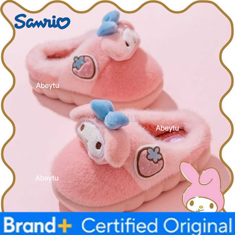 Sanrio KidsSlippers Cartoon Fluffy Winter Shoes For Children Anti-slip Thick Bottom Home Slipper Keep Warm Pink Blue Size 30-41 H251230