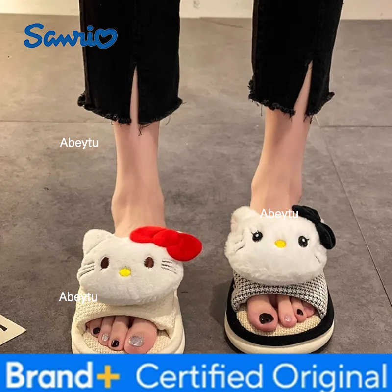 Sanrio Hello Kitty Anti-Slip Outdoor Slippers House Shoes Warm Cartoon Anti-slip Home Bedroom Flats Shoes Girl Winter Slippers H251230