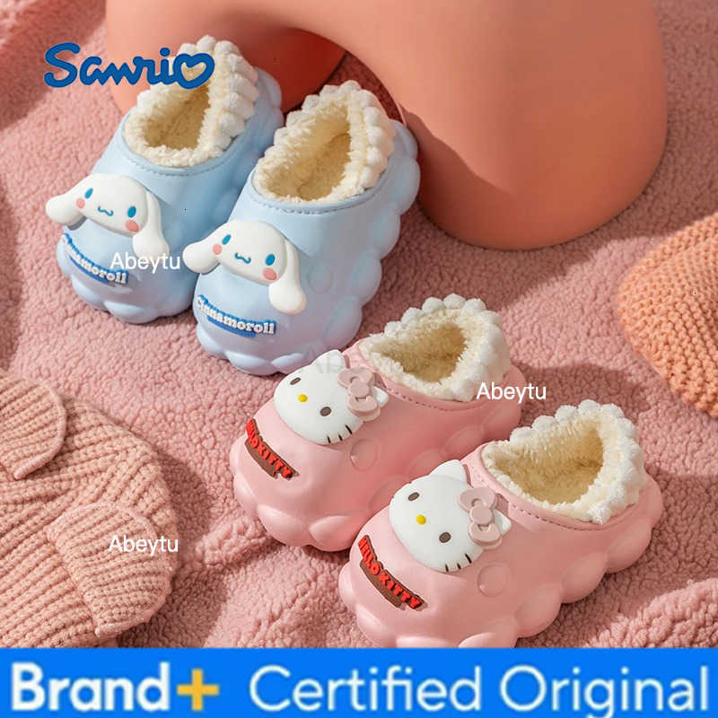 Sanrio Winter Cute Cartoon Non-slip Childrens EVA Slippers Soft Sole Flip Flops Kids Girls Indoor Mule Warm Home Cotton Shoes H251230