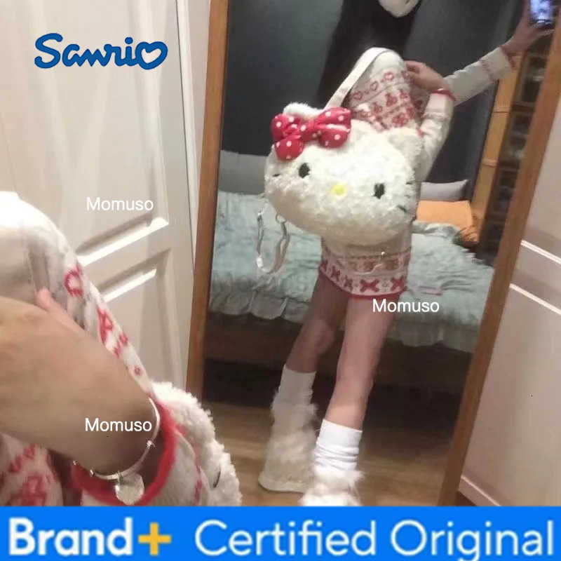 Sanrio Hello Kitty Plush Women Shoulder Bag Large Capacity Soft Cartoon Fluffy Cute Fashion Tote Bag Kawaii Plush Bags Casual Handbag H251230