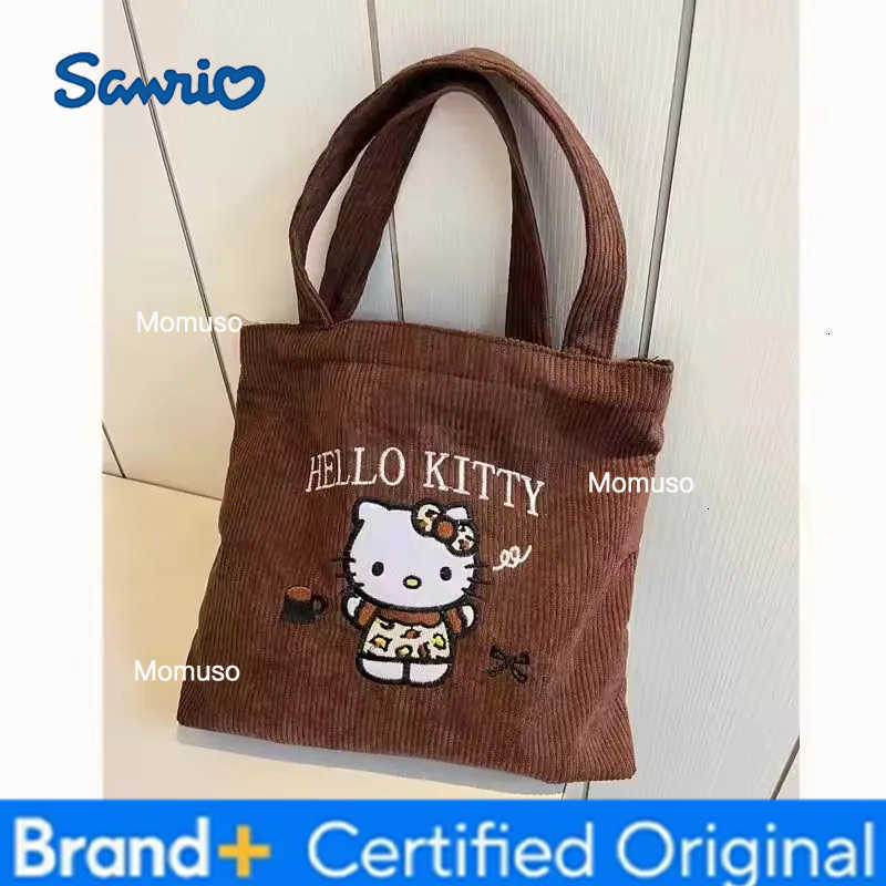 Sanrio New Hello Kitty Handbag Cute Embroidered Large-Capacity Handbag Corduroy Japanese Small Bag Students School Single Shoulder Bag H251230