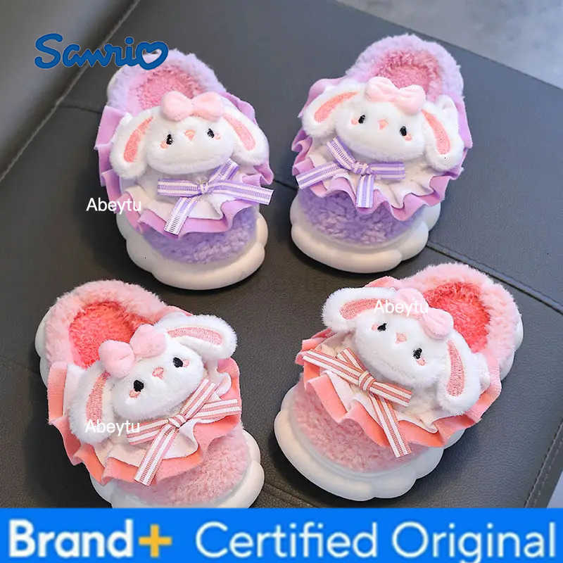 Sanrio Winter Cute Cartoon Cover Heel Childrens Plush Slippers Soft Non Slip Warm Thicken Boys Girls Indoor Home Cotton Shoes Gift H251230